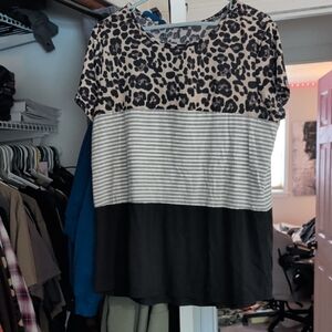 Chic Leopard and Stripe Short Sleeve Top